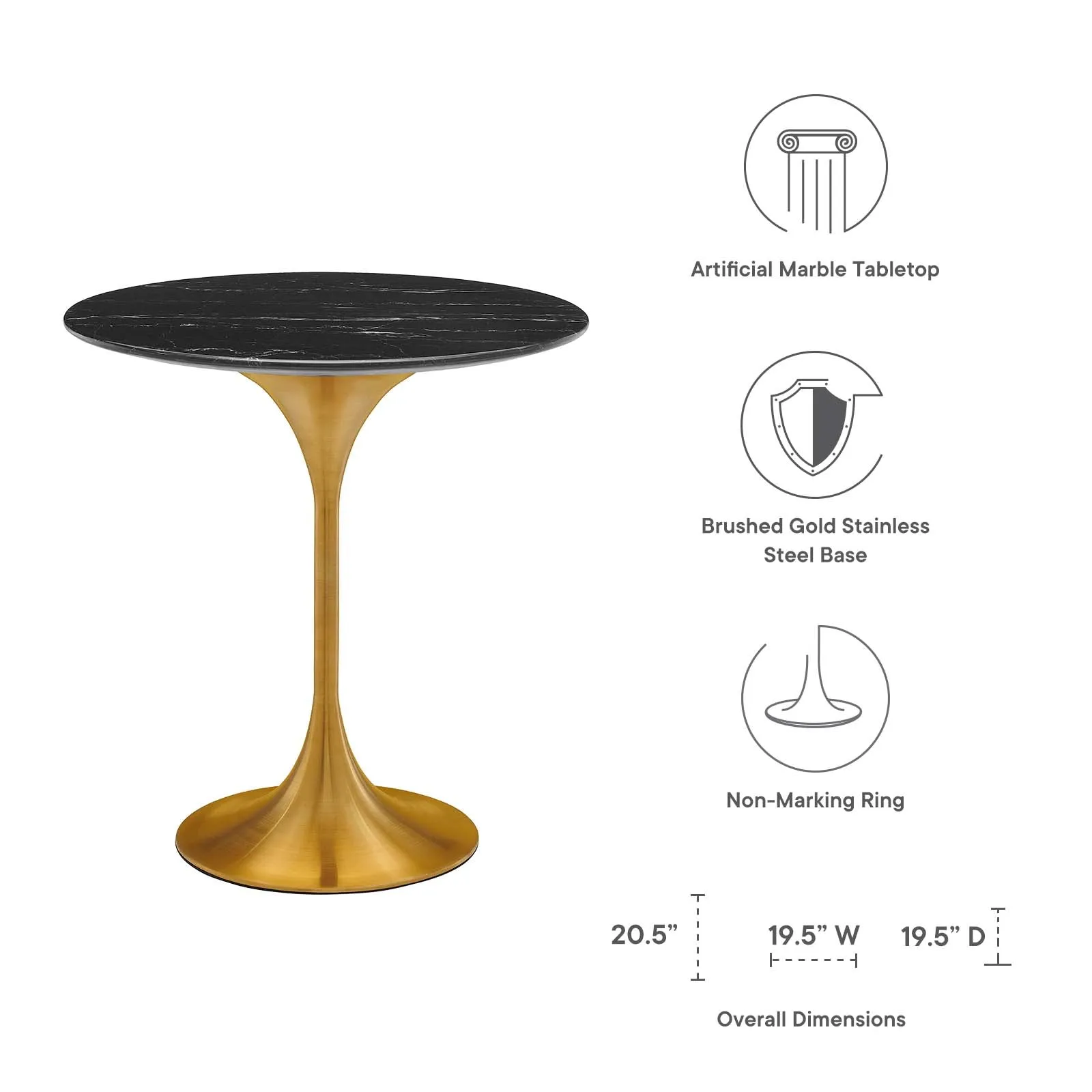 Lippa 20" Round Artificial Marble Side Table Gold Black EEI-5685-GLD-BLK