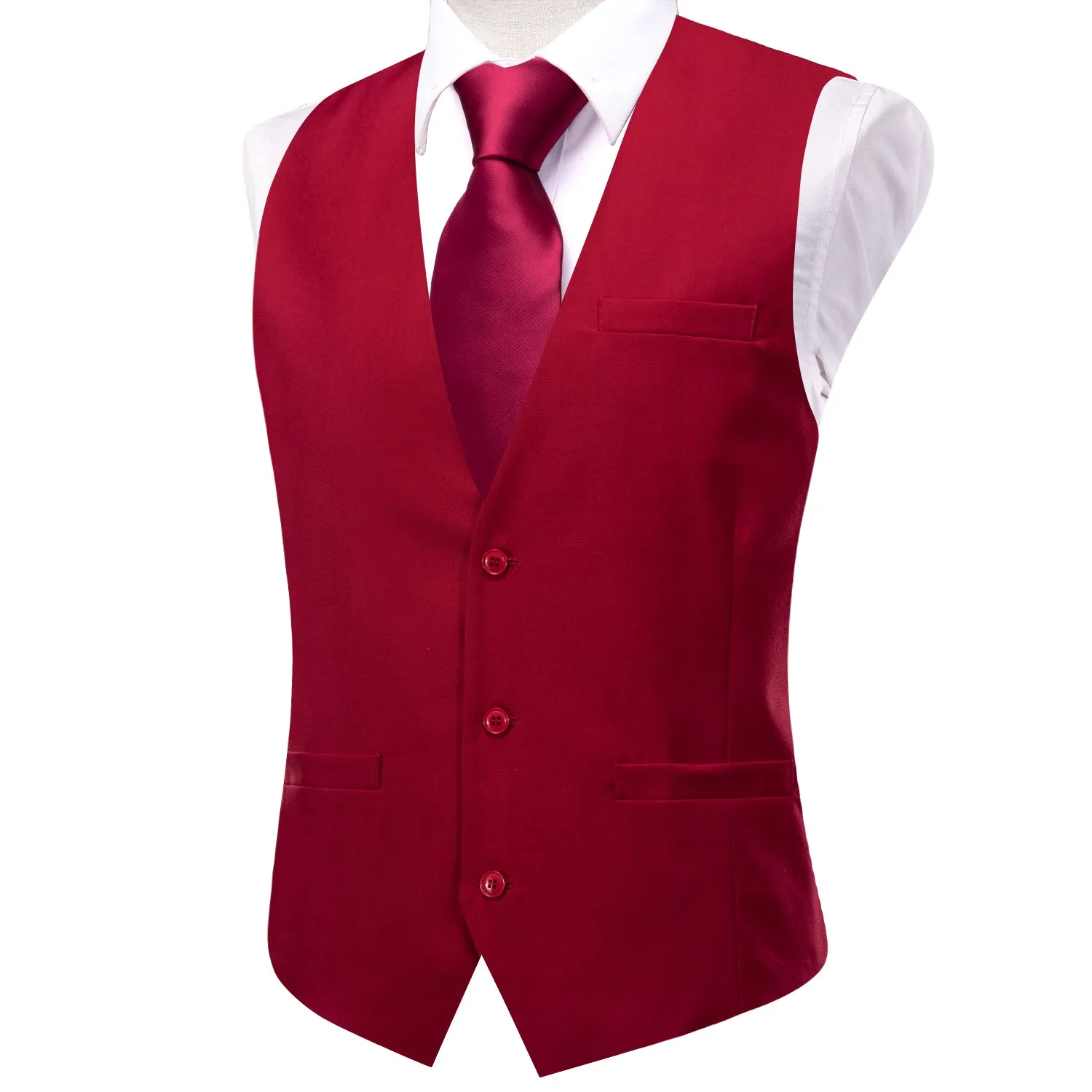 Lipstick Red Solid Splicing Jacquard Men's Vest