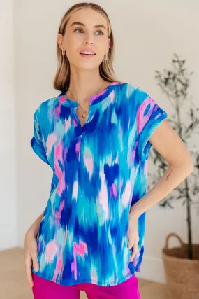 Lizzy Cap Sleeve Top in Royal Brush Strokes