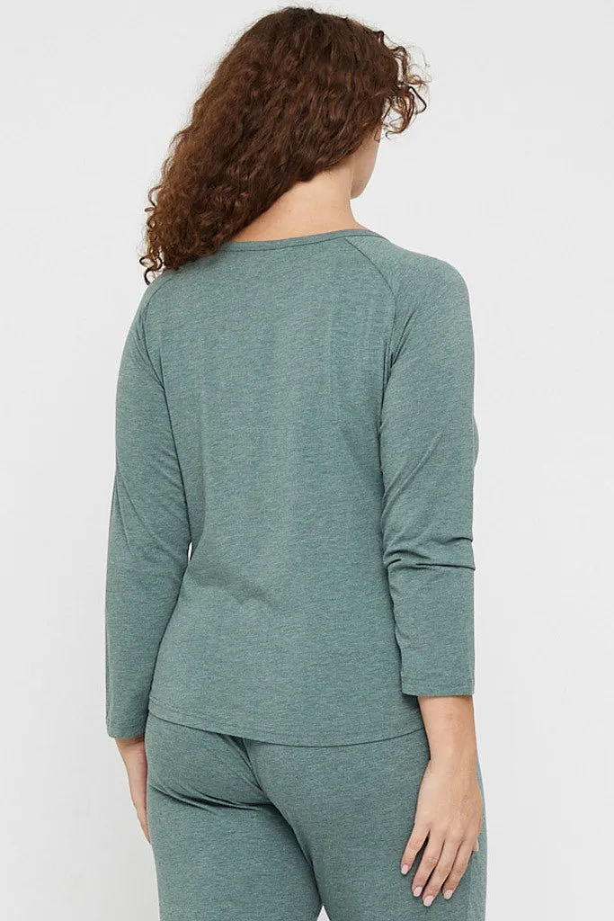 Long Sleeve Henley Top - Moss Green