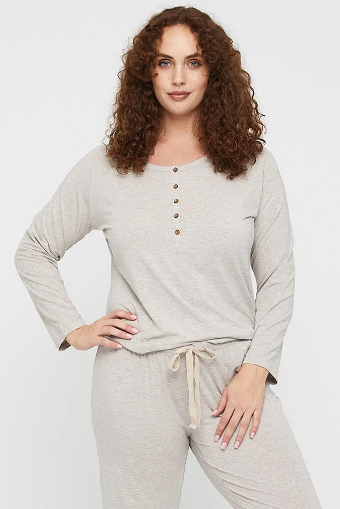 Long Sleeve Henley Top - Oatmeal