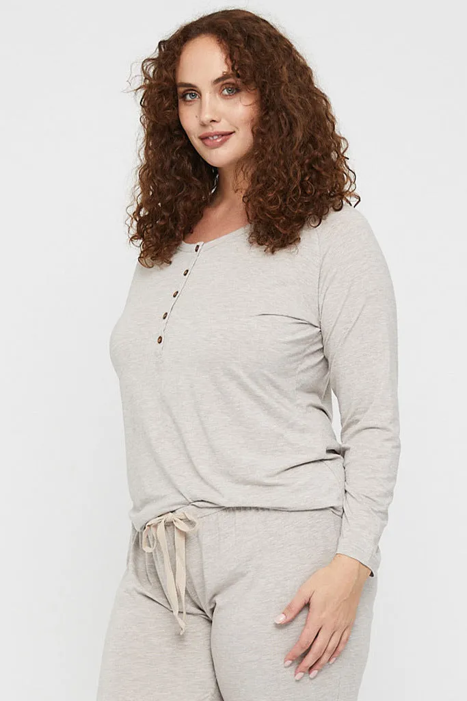 Long Sleeve Henley Top - Oatmeal