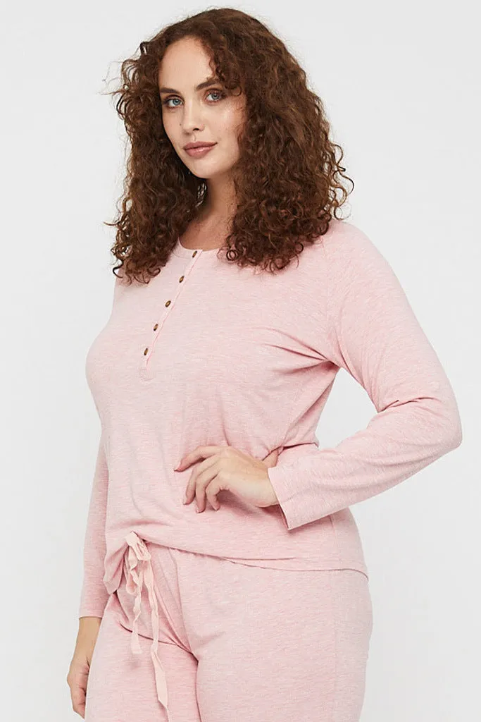 Long Sleeve Henley Top - Rose