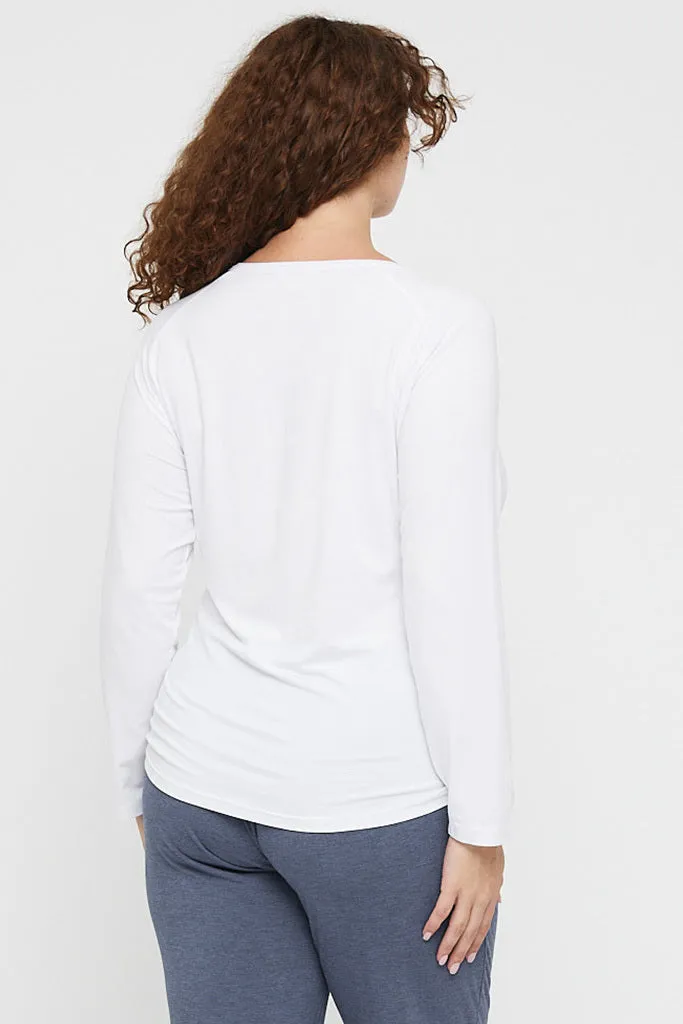 Long Sleeve Henley Top - White