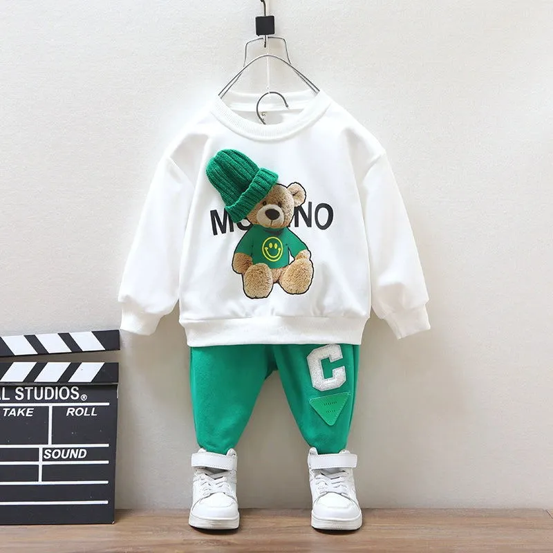 Lovable Hip Hop Anime Bear with Hat Cotton Pullover and Pants