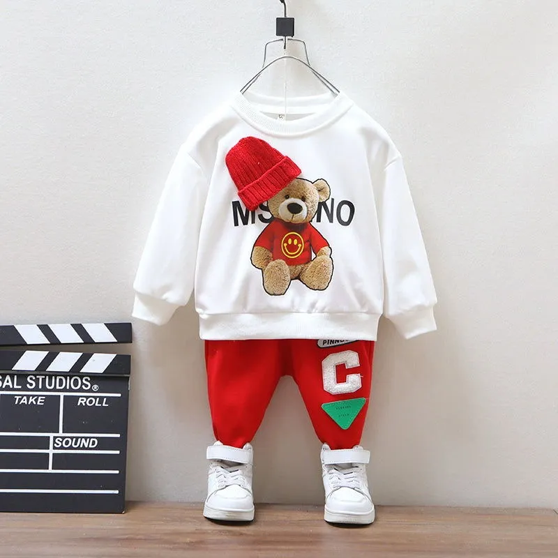 Lovable Hip Hop Anime Bear with Hat Cotton Pullover and Pants