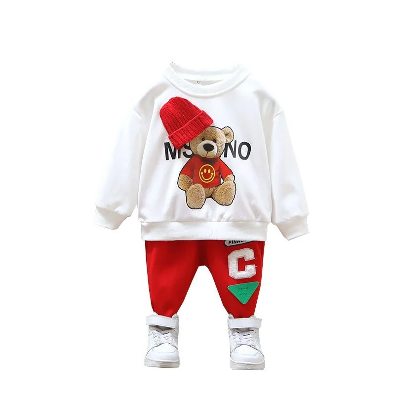 Lovable Hip Hop Anime Bear with Hat Cotton Pullover and Pants