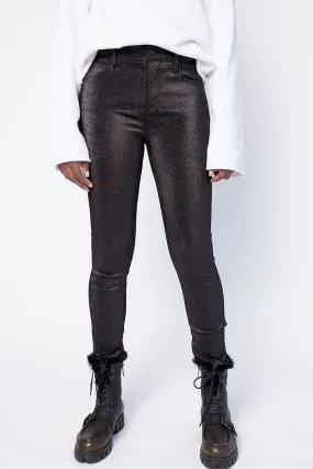 Madrid High Rise Skinny Pants in Black Metallic