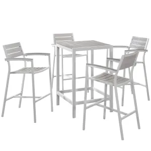 Maine 5 Piece Outdoor Patio Bar Set White Light Gray EEI-1755-WHI-LGR-SET