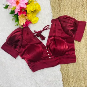 Maroon Glamorous Ruffled Metallic Jimmy Choo Blouse