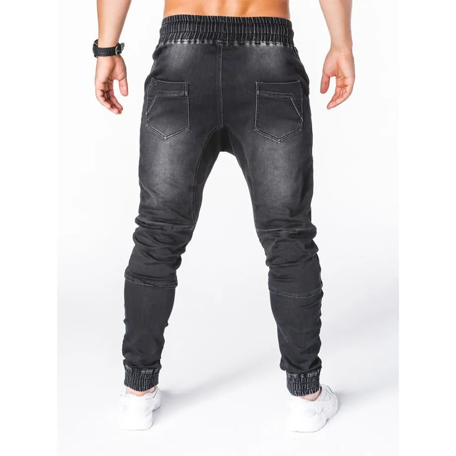 Men Washed Drawstring Waist Side Zip Pocket Skinny Jeans