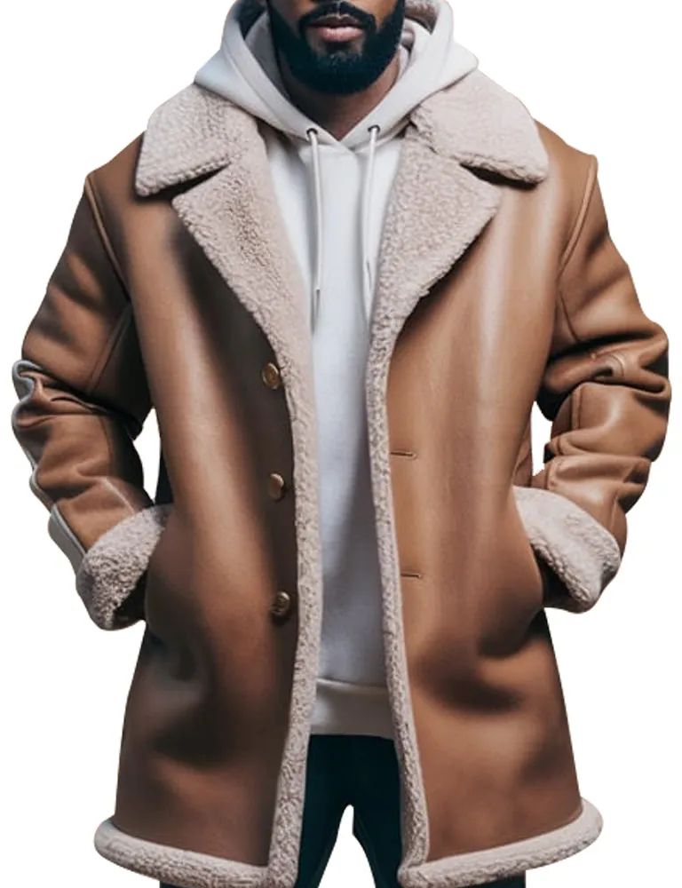 Men's Brown Shearling Lined Winter Coat