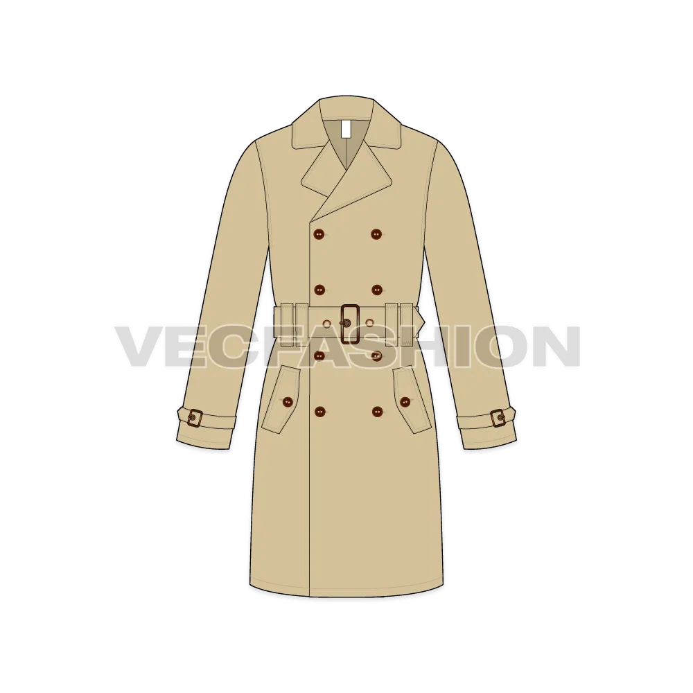 Mens Classic Trench Coat Vector Template