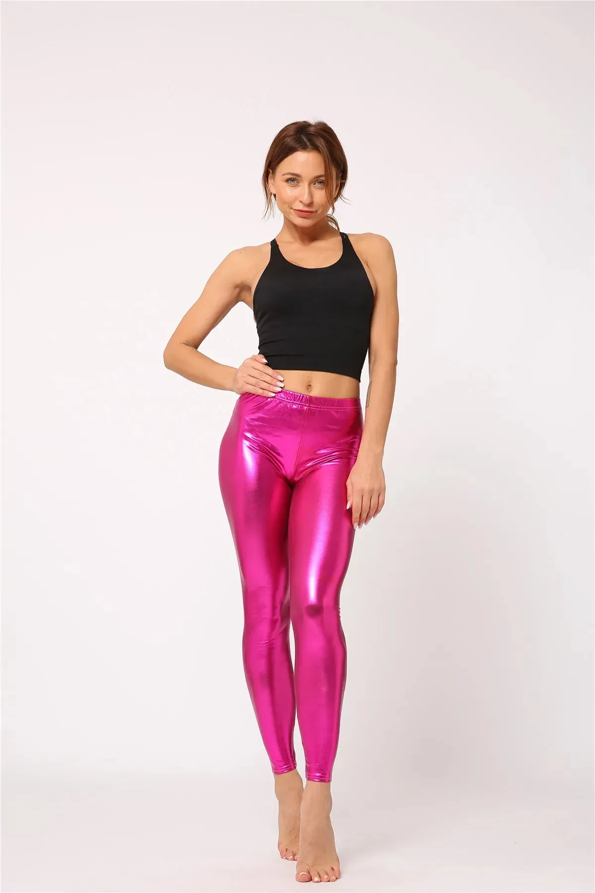 Metallic Color PU Leggings/Faux Leather Skinny Pants