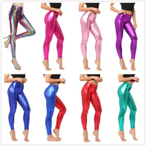 Metallic Color PU Leggings/Faux Leather Skinny Pants