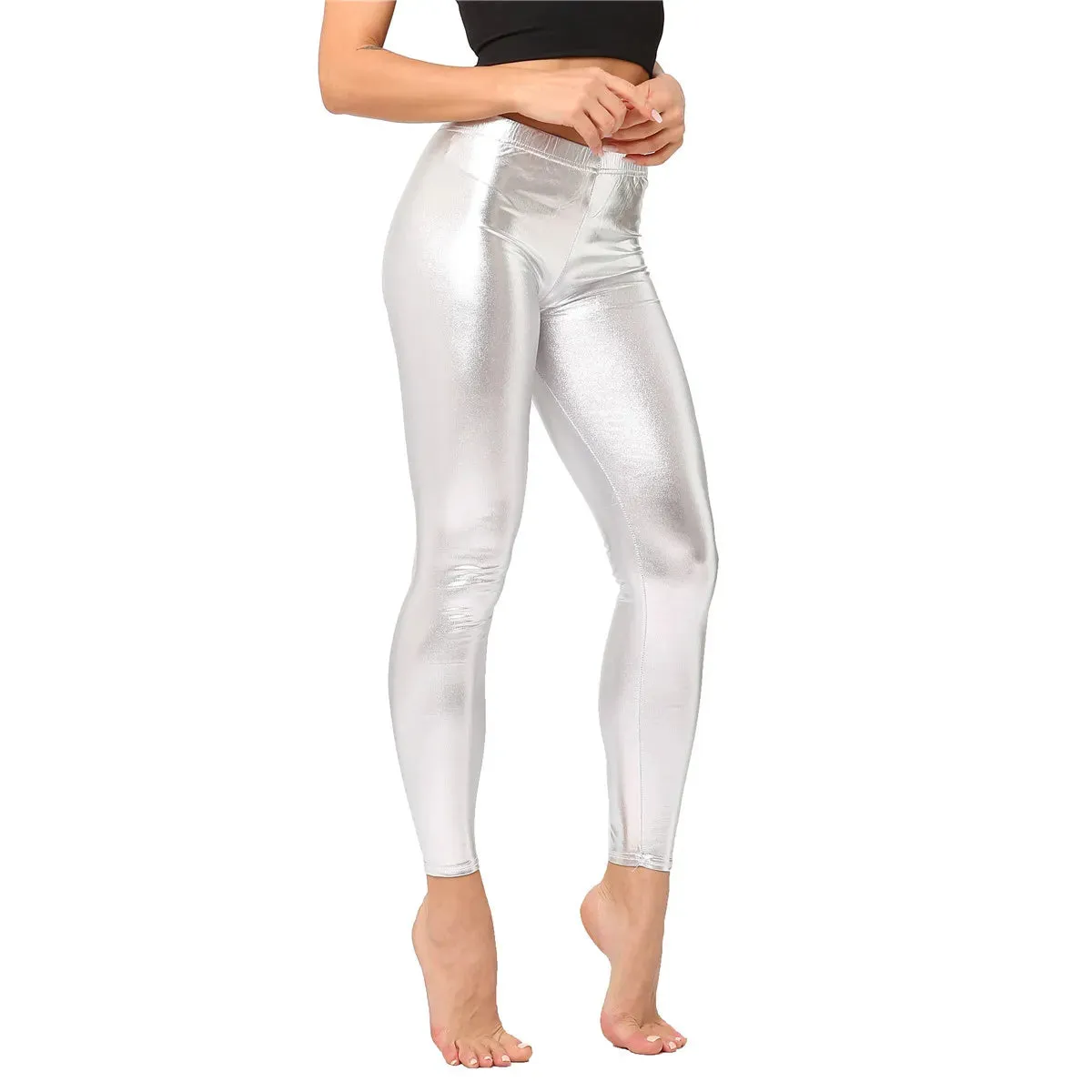 Metallic Color PU Leggings/Faux Leather Skinny Pants