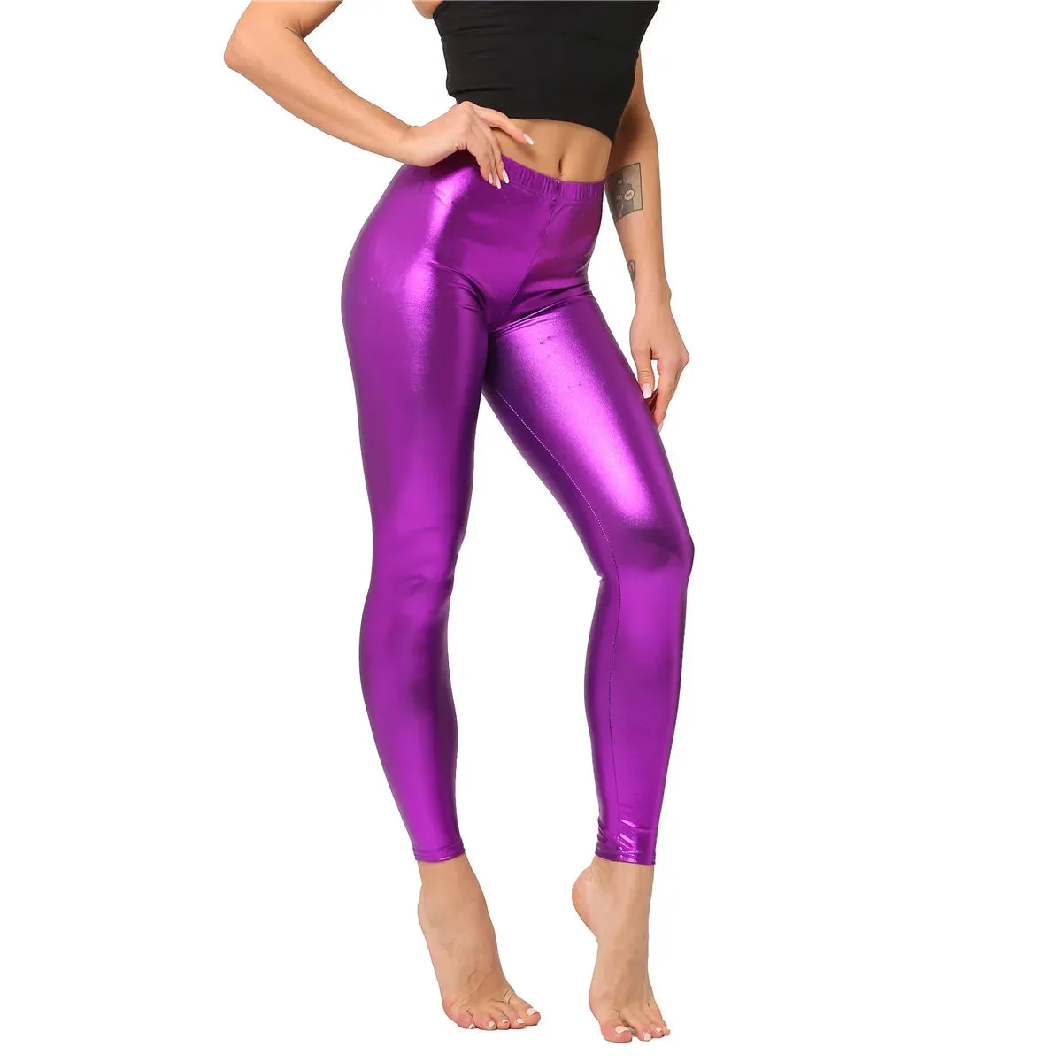 Metallic Color PU Leggings/Faux Leather Skinny Pants