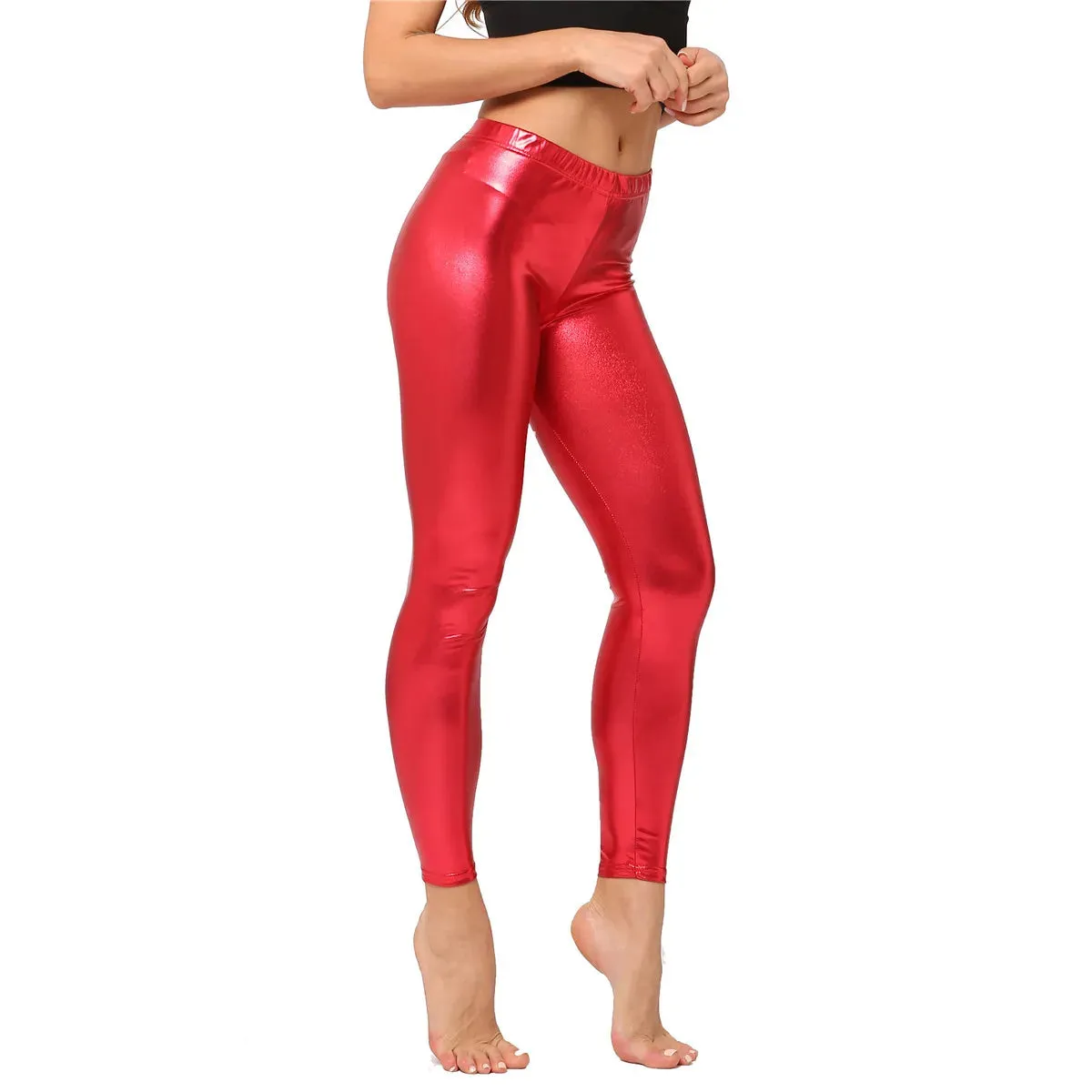 Metallic Color PU Leggings/Faux Leather Skinny Pants