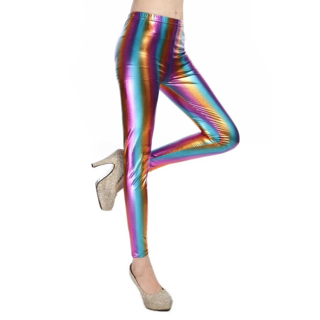 Metallic Color PU Leggings/Faux Leather Skinny Pants