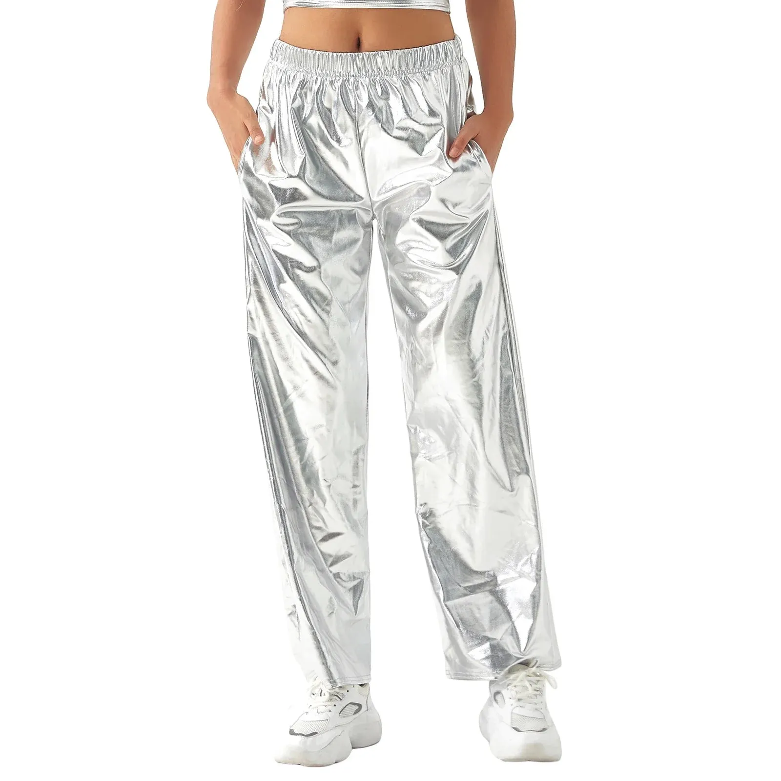 Metallic High Stretchy Holographic Disco Hip Hop Club Shiny Pants