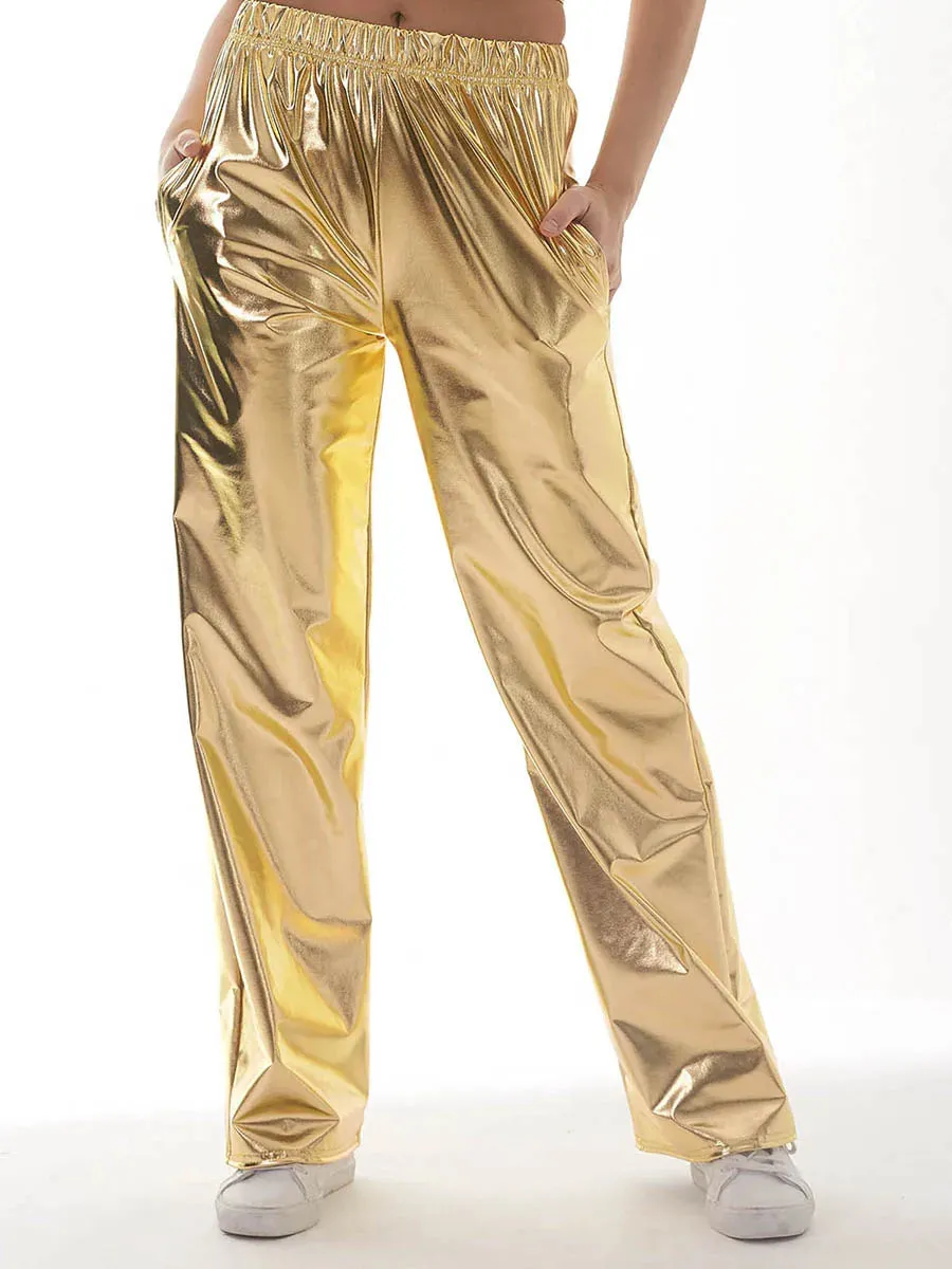 Metallic High Stretchy Holographic Disco Hip Hop Club Shiny Pants