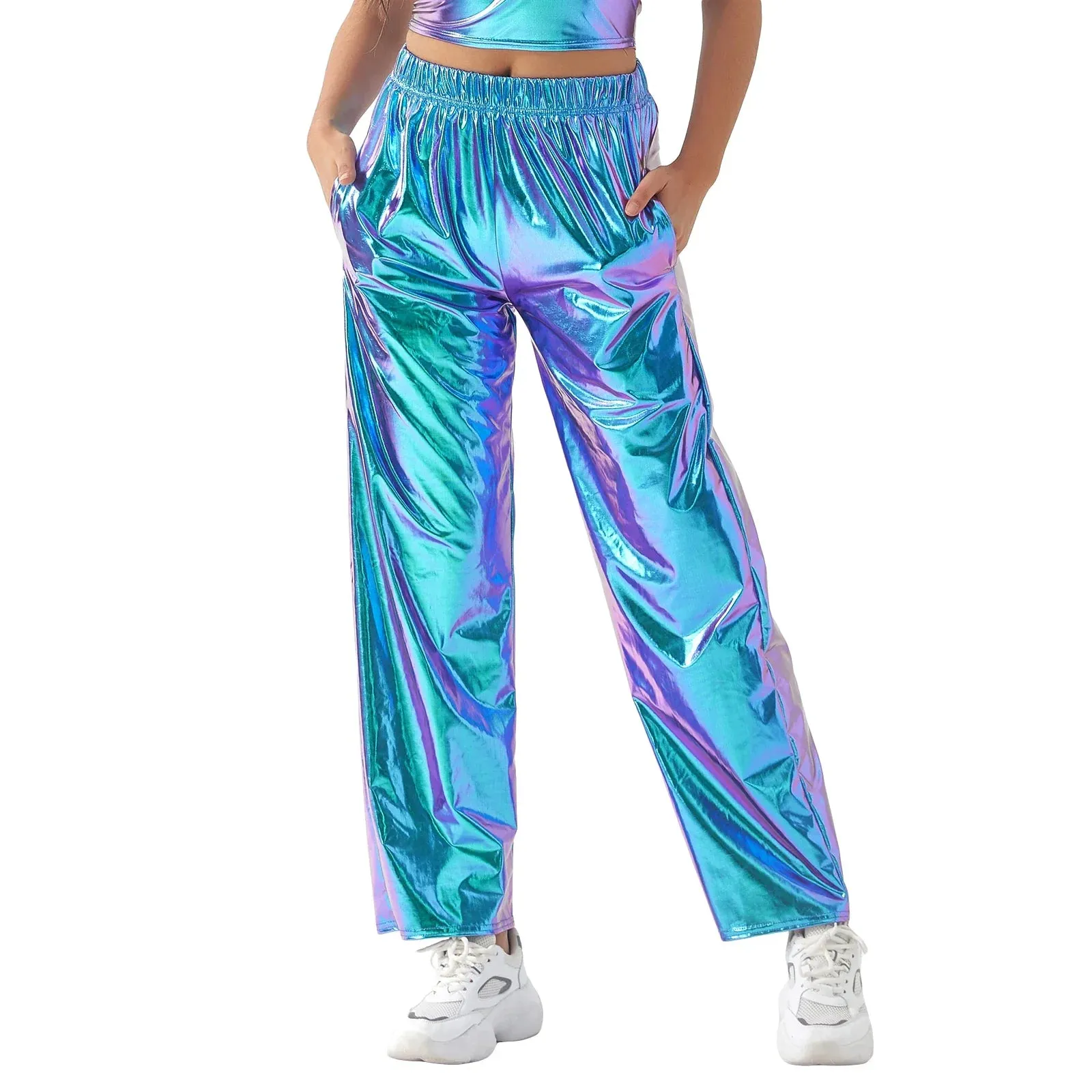 Metallic High Stretchy Holographic Disco Hip Hop Club Shiny Pants