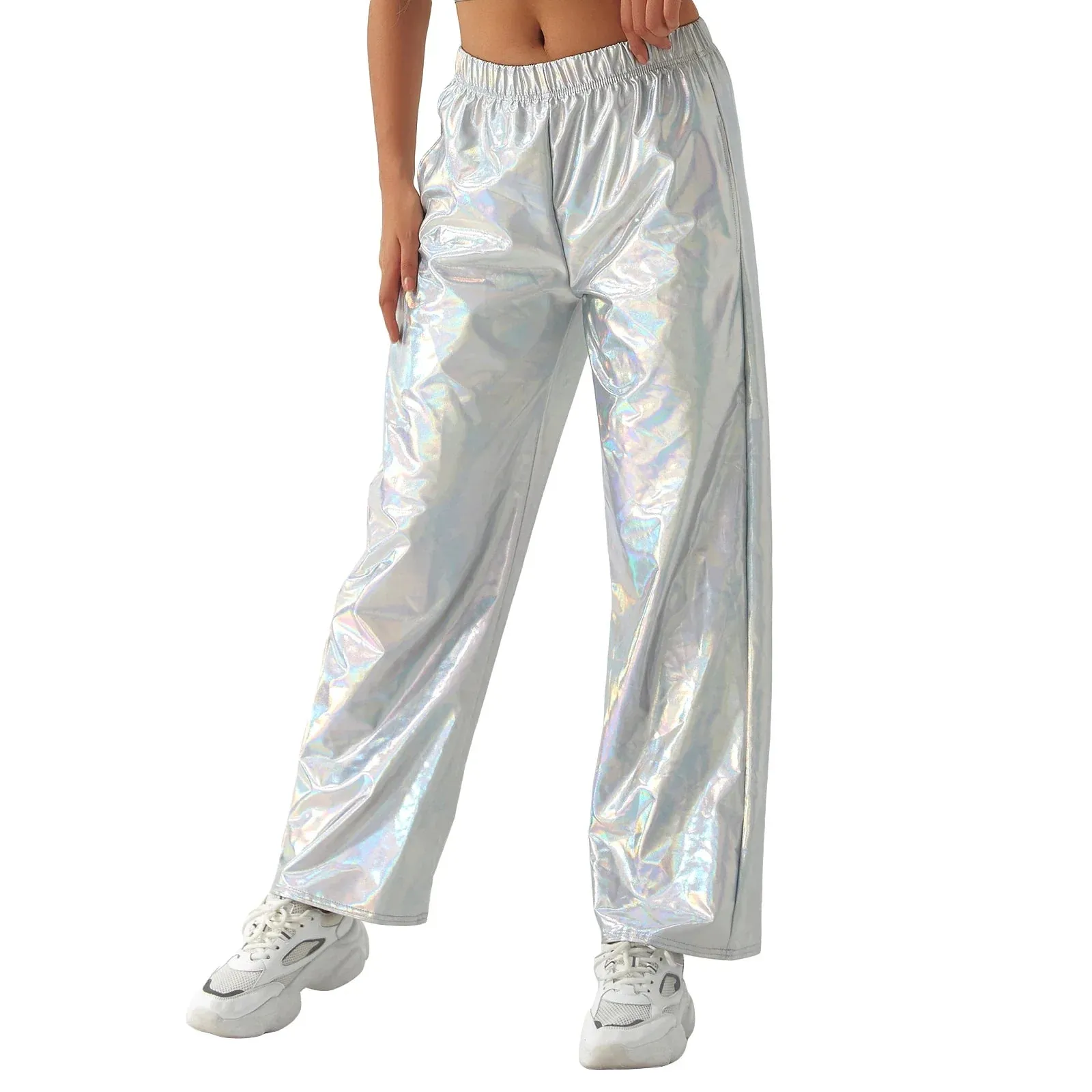 Metallic High Stretchy Holographic Disco Hip Hop Club Shiny Pants