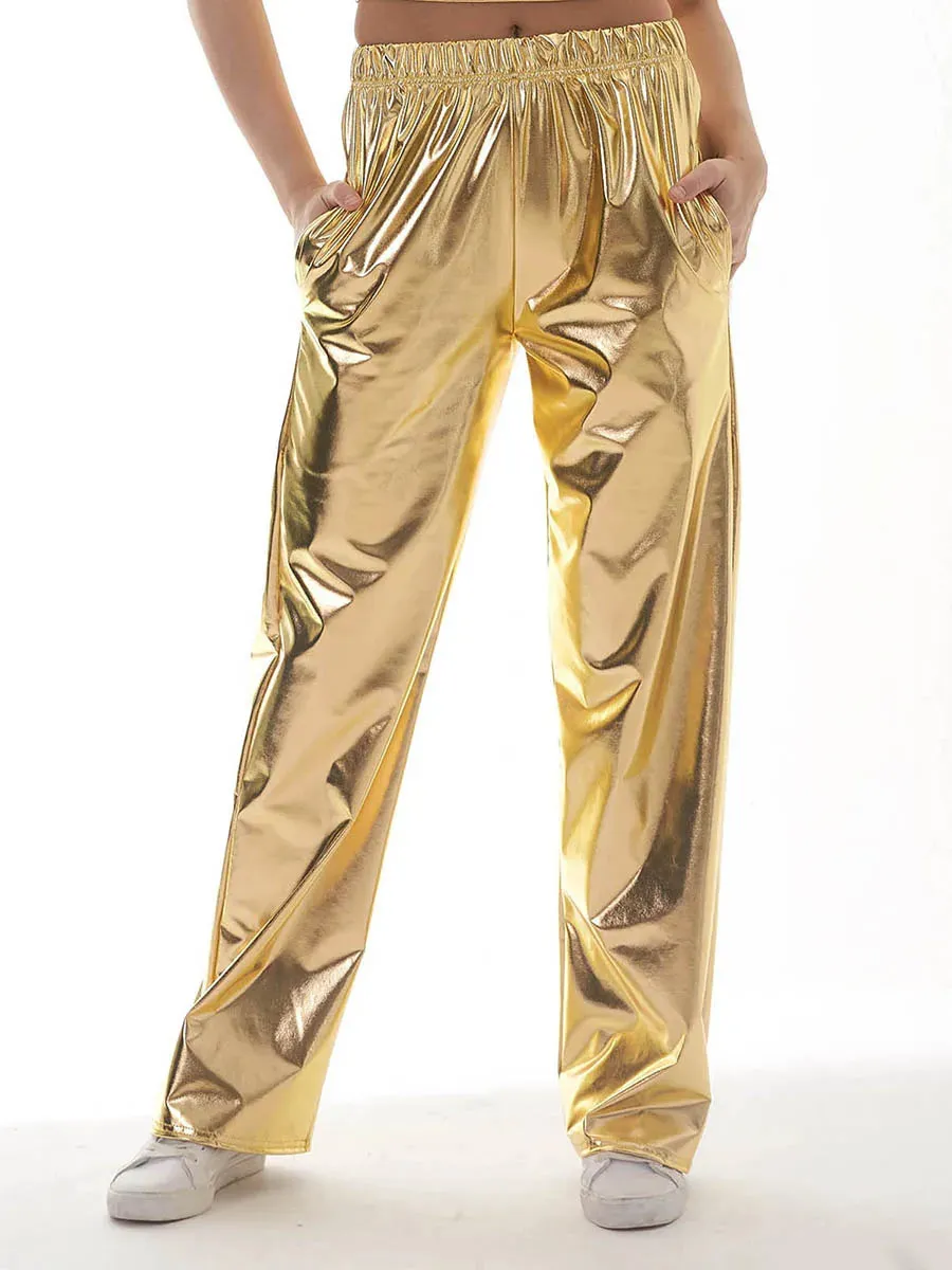 Metallic High Stretchy Holographic Disco Hip Hop Club Shiny Pants