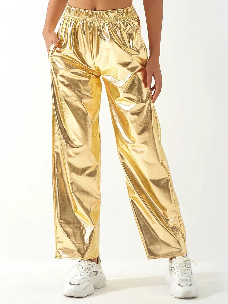 Metallic High Stretchy Holographic Disco Hip Hop Club Shiny Pants