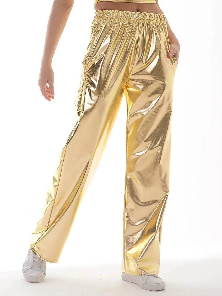 Metallic High Stretchy Holographic Disco Hip Hop Club Shiny Pants