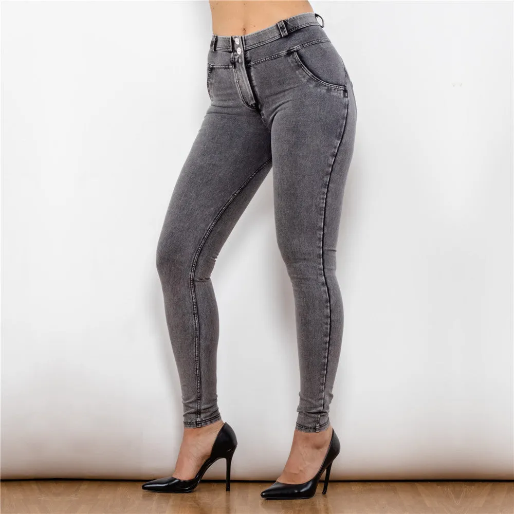 Middle Waist Dark Thread Grey Jeans