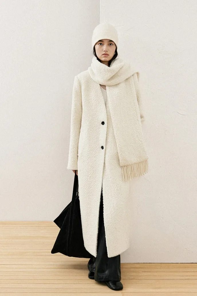 Minimalist design collarless textured coat