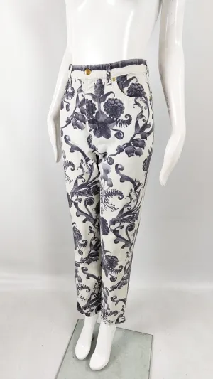 Moschino Vintage Womens White & Grey Baroque Print Jeans