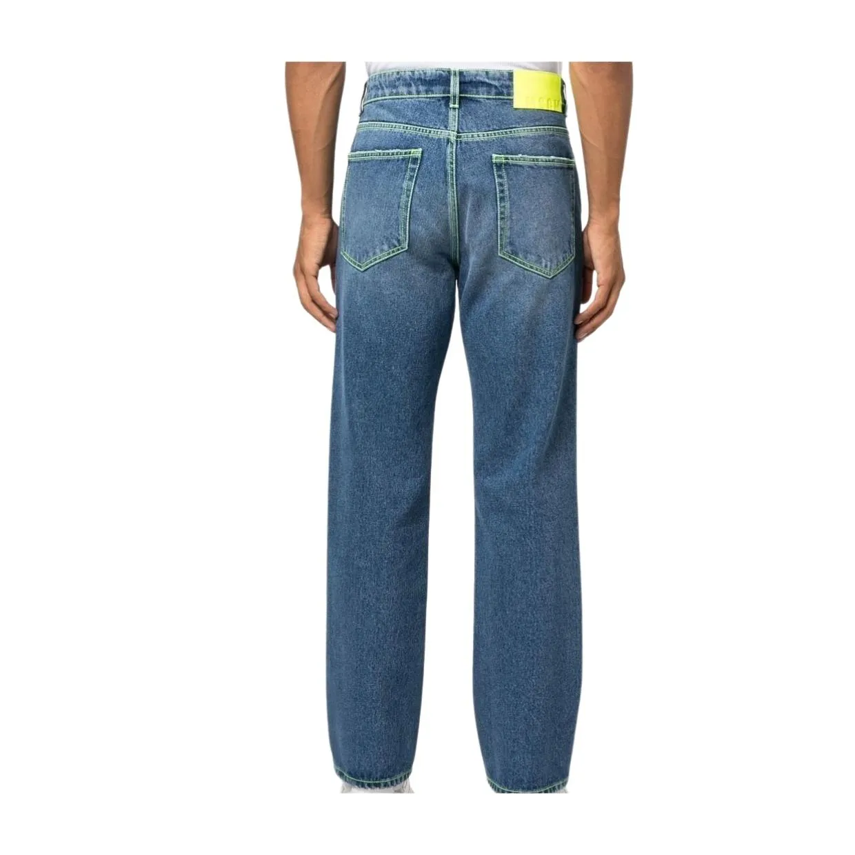 MSGM Neon Stitch Logo Denim Jeans