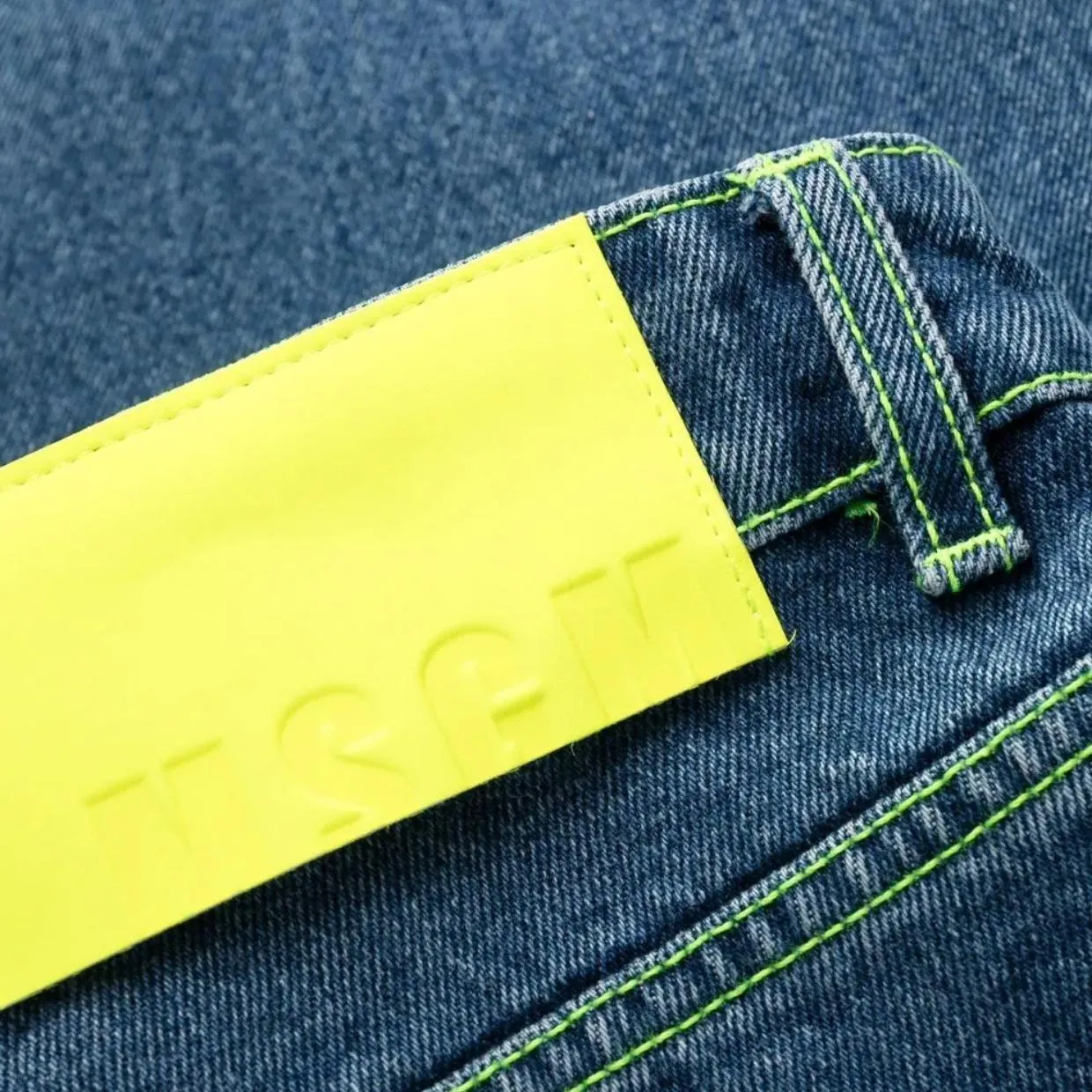 MSGM Neon Stitch Logo Denim Jeans