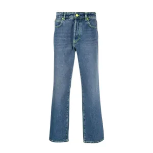 MSGM Neon Stitch Logo Denim Jeans