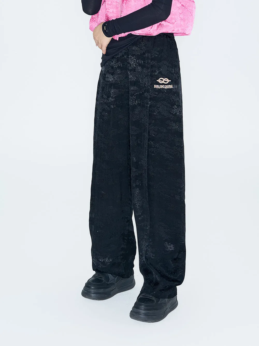 MUKZIN Linglong "Thunderbolt" - Embossed Jacquard Relaxed Draped Balloon Pants