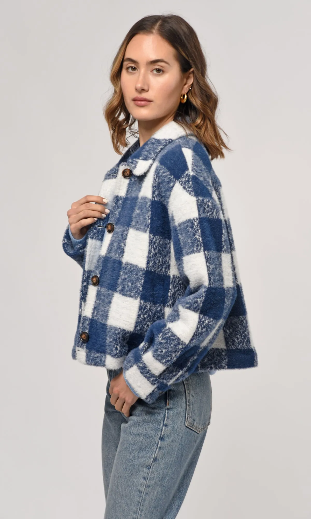 Nate Large Check Cozy Cropped Jacket