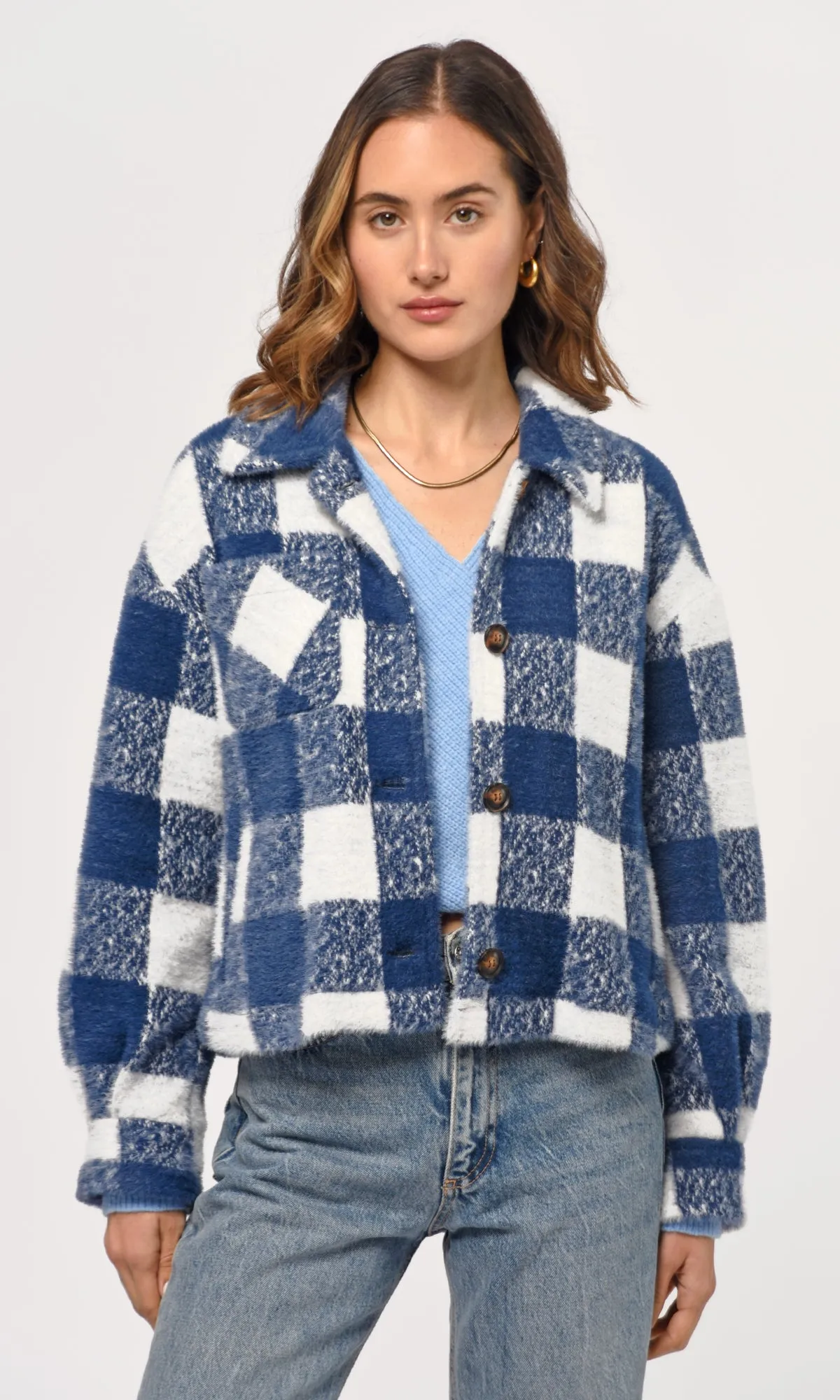 Nate Large Check Cozy Cropped Jacket