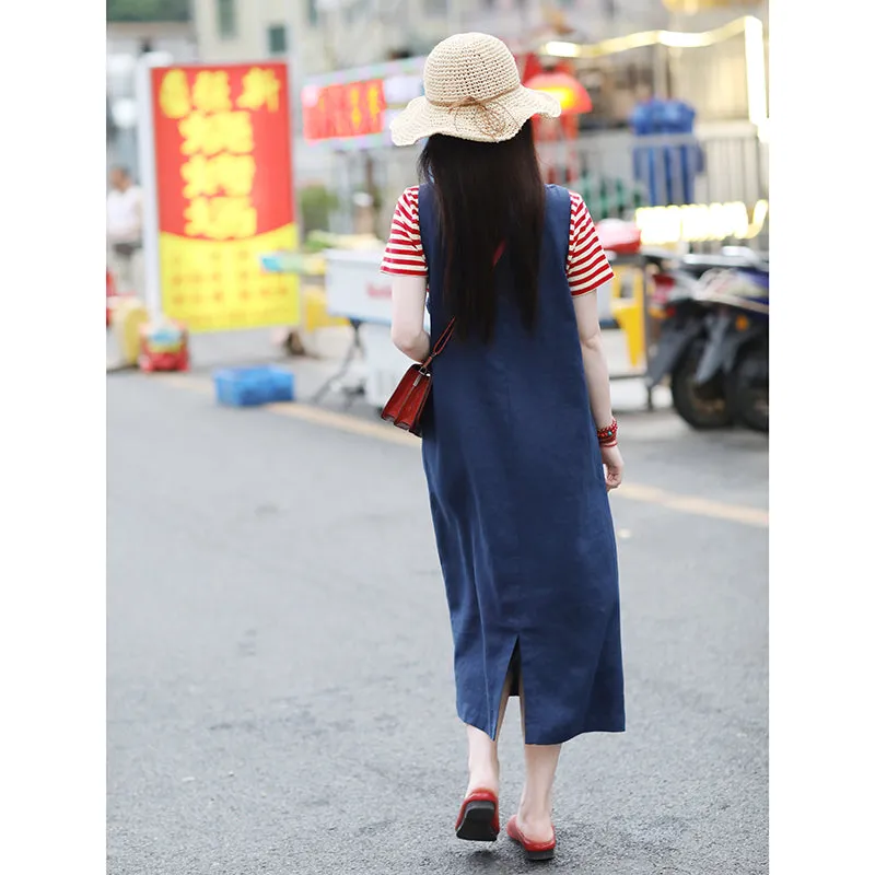 Navy Blue Women Overall Linen Spring Jumpsuits Summer Women Overall SMM96208