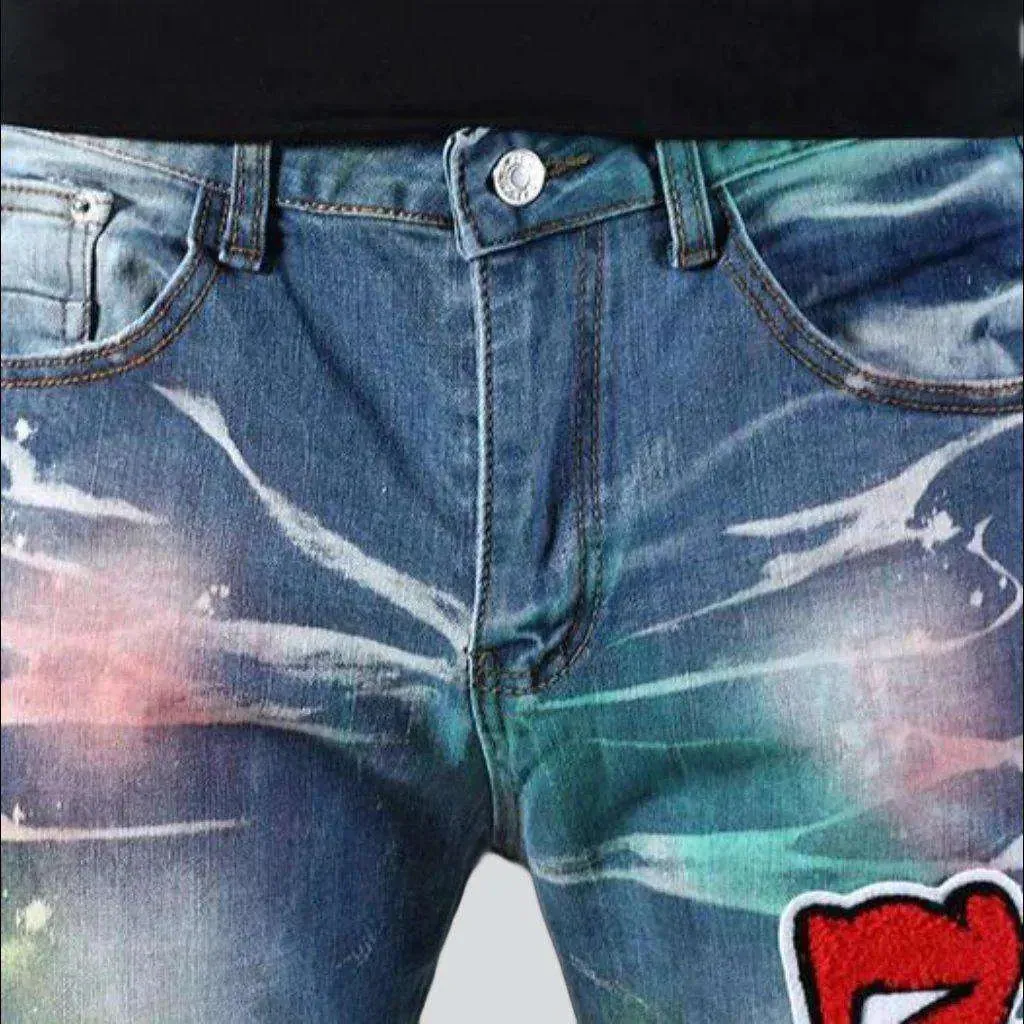 Neon color print men's jeans