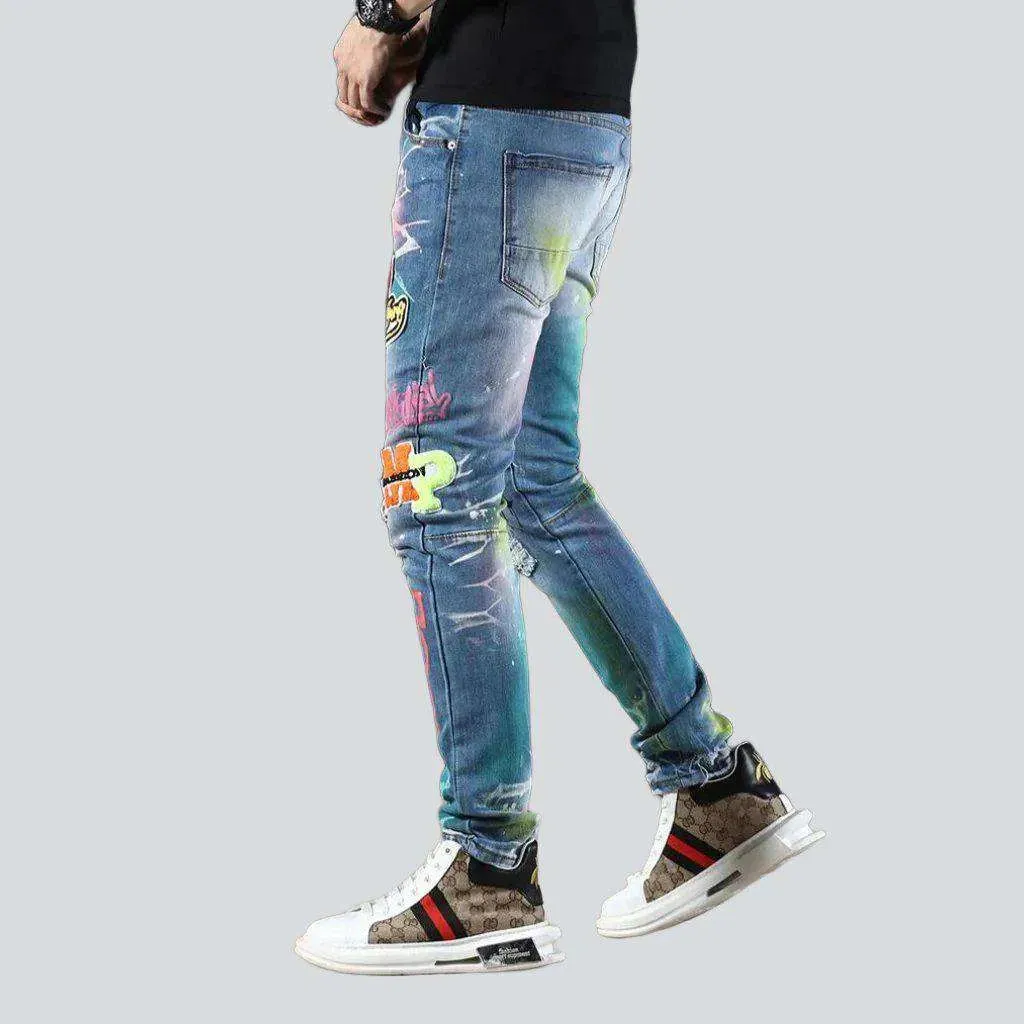 Neon color print men's jeans