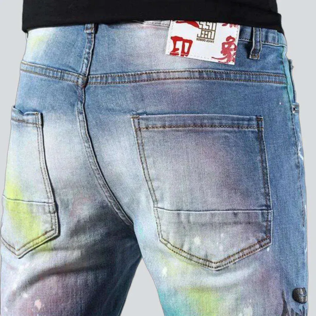 Neon color print men's jeans