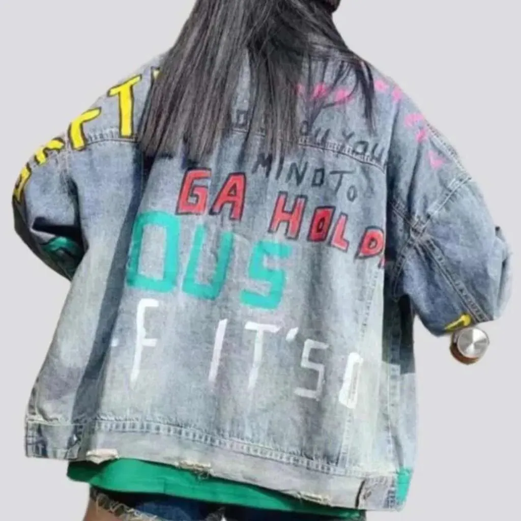 Neon letters vintage denim jacket
 for ladies