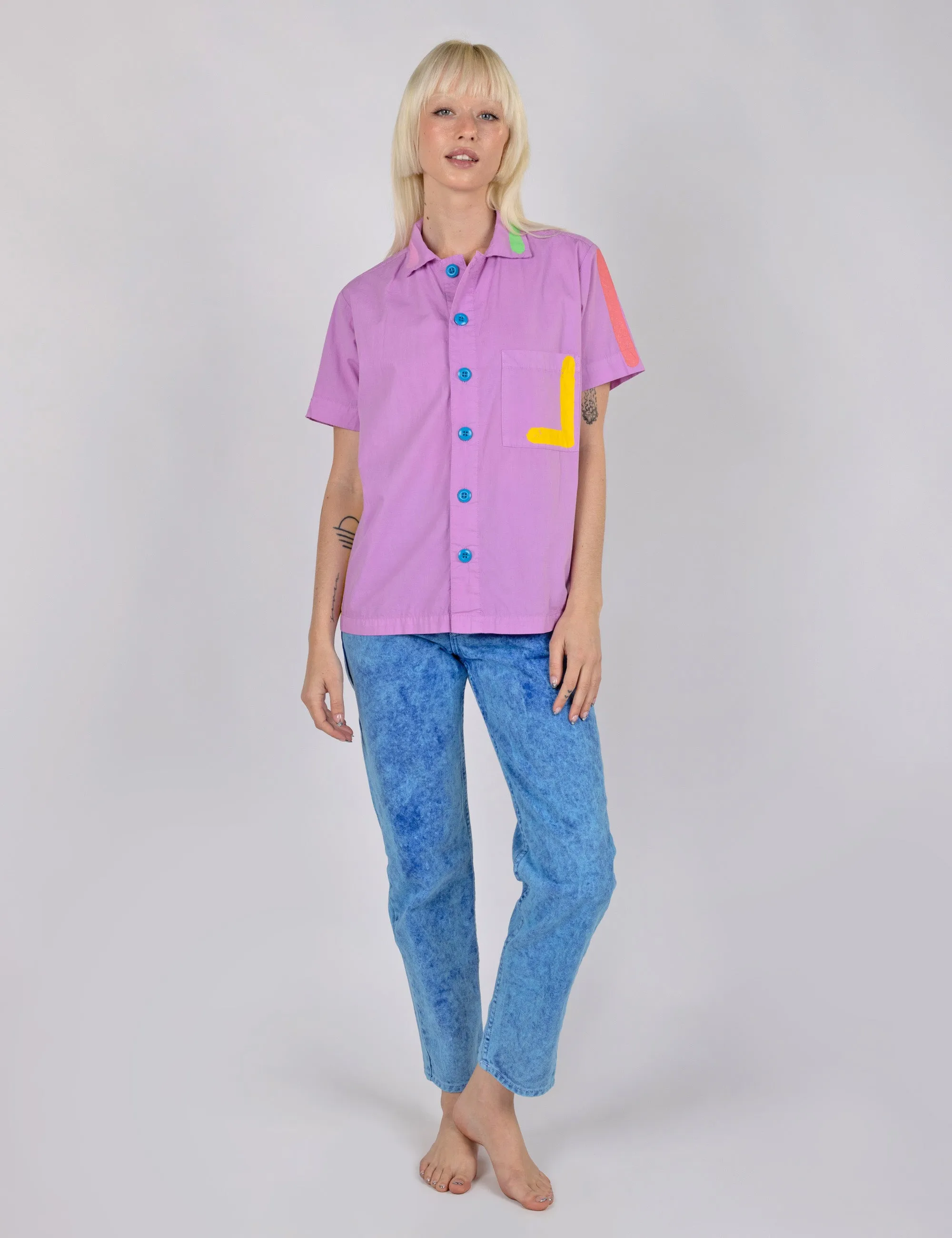 Neon Lines Tropical Button Up