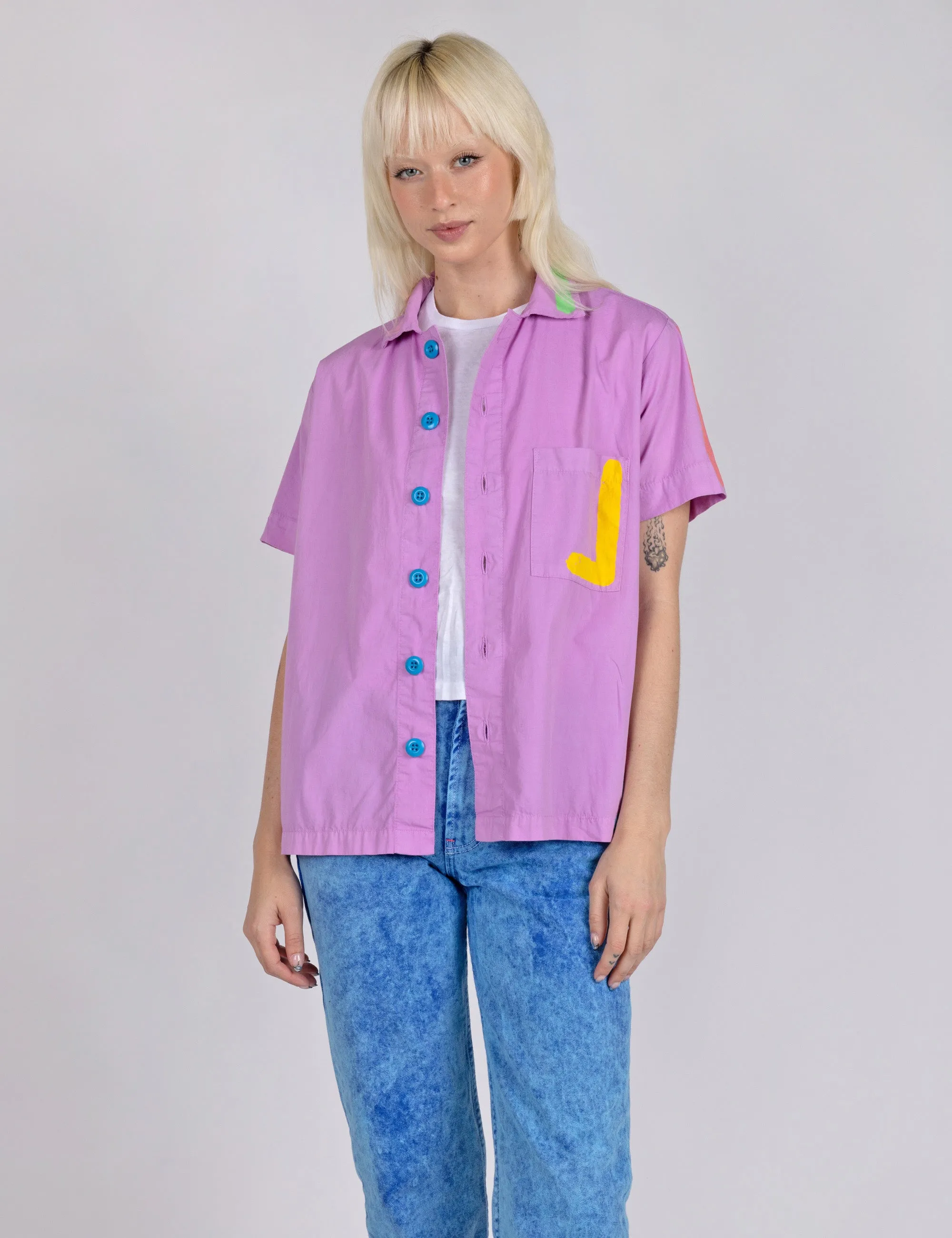 Neon Lines Tropical Button Up