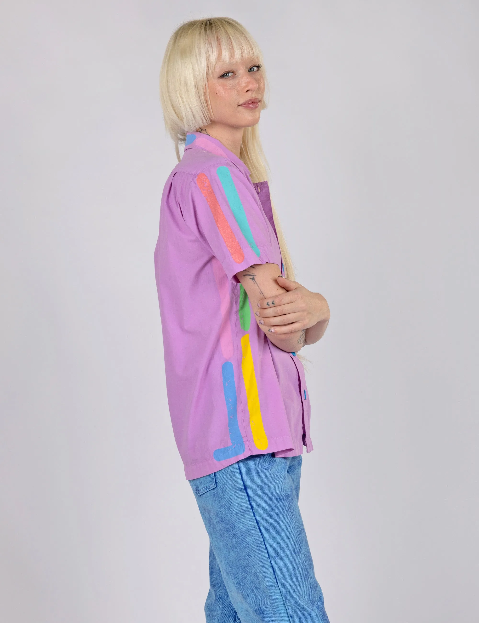 Neon Lines Tropical Button Up