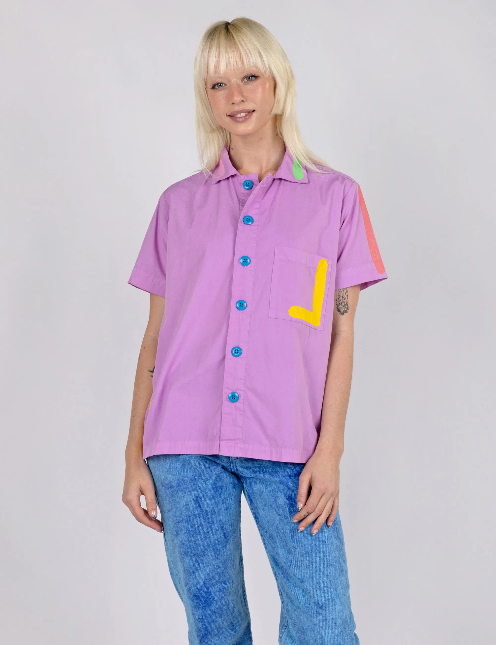 Neon Lines Tropical Button Up