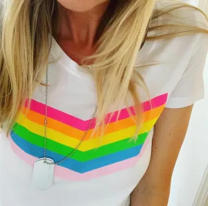 Neon rainbow chevron white tee