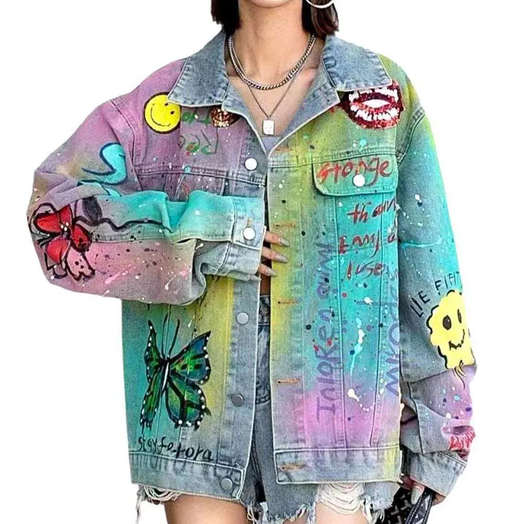 Neon stains painted denim jacket